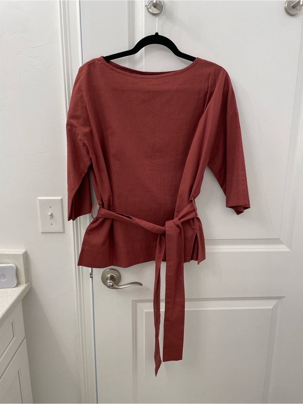 Mata Traders Ruth Top Cinnamon Tie-Waist Boat Neck Size M